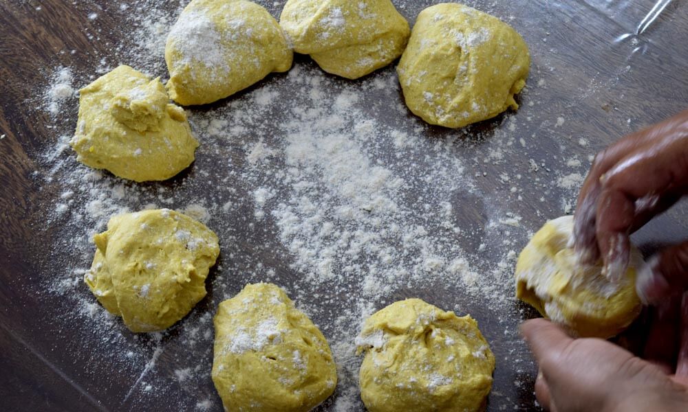 Shaping of Pumpkin Dinner Rolls Shaping of Pumpkin Dinner Rolls